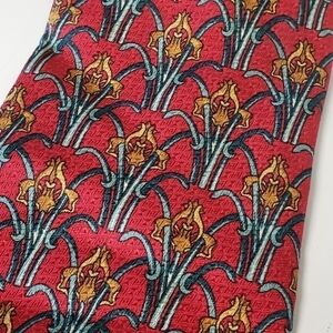 FENDI Red Lilly Print Men's Silk Tie
